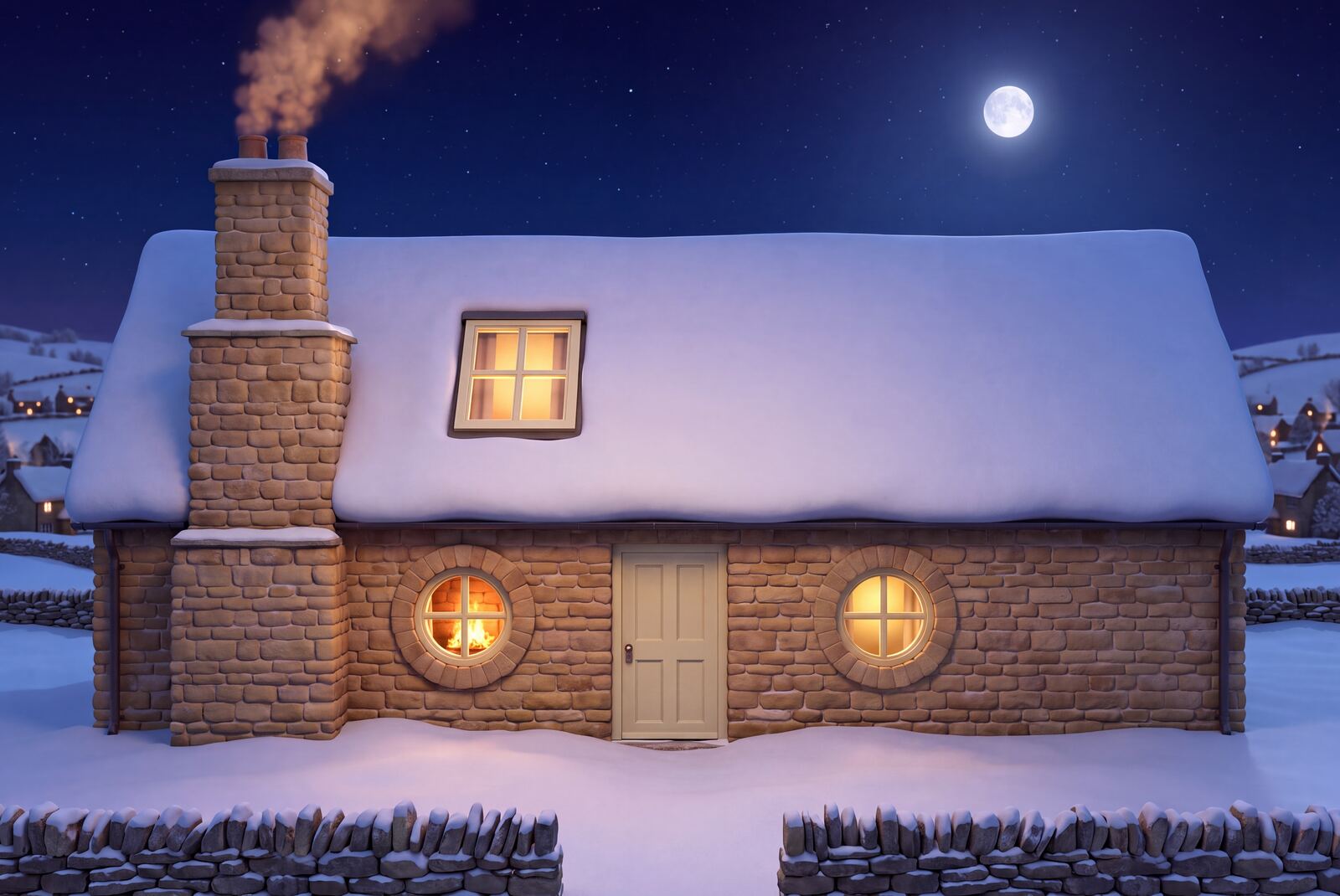 A snowy house on Christmas Eve